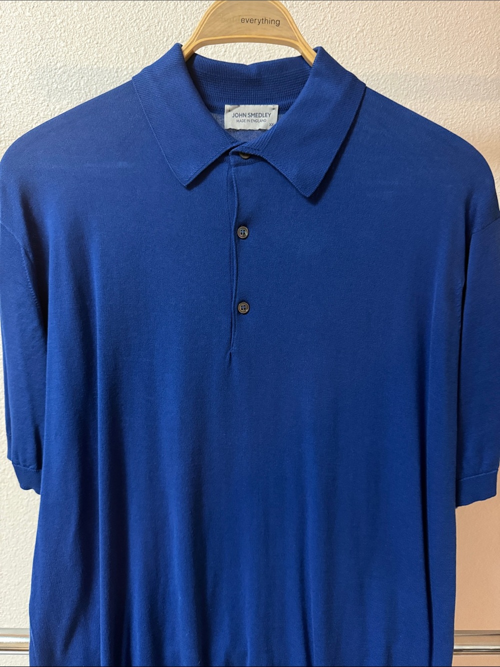John Smedley Men’s Royal Blue Short-Sleeve Cotton Lightweight Polo Sweater